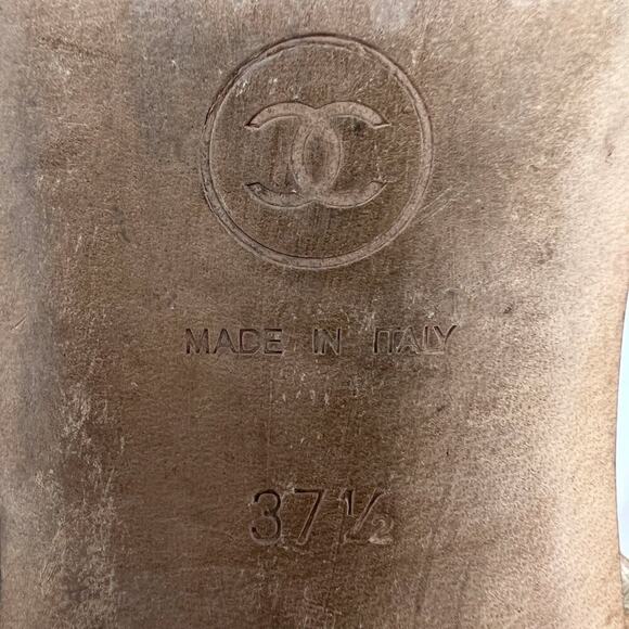 Chanel Brown Leather Charm Logo Thong Sandals – Size 37.5 - Picture 7 of 10